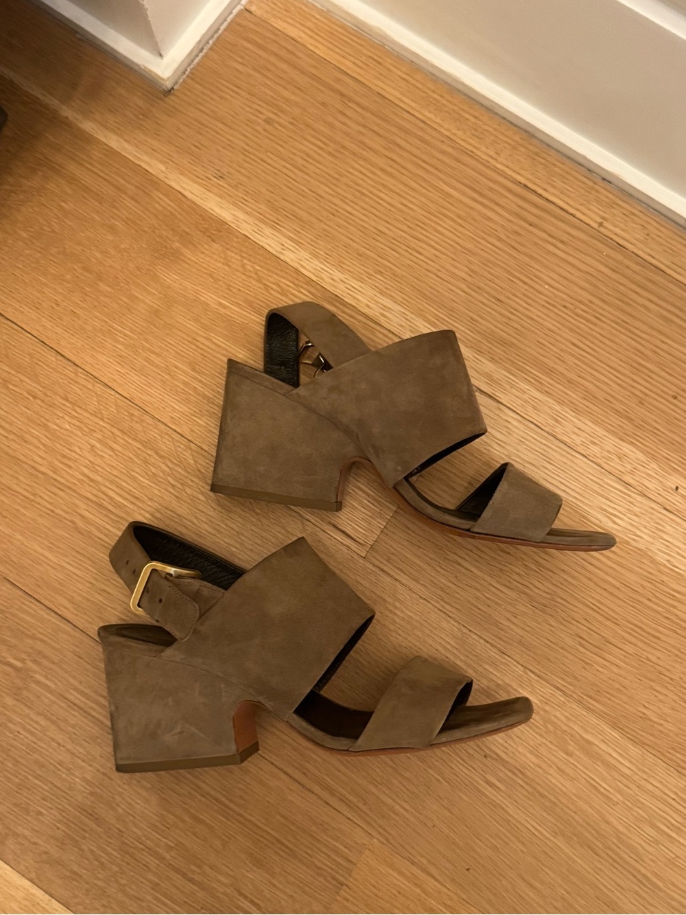 Celine Taupe Suede Block Heel Sandals